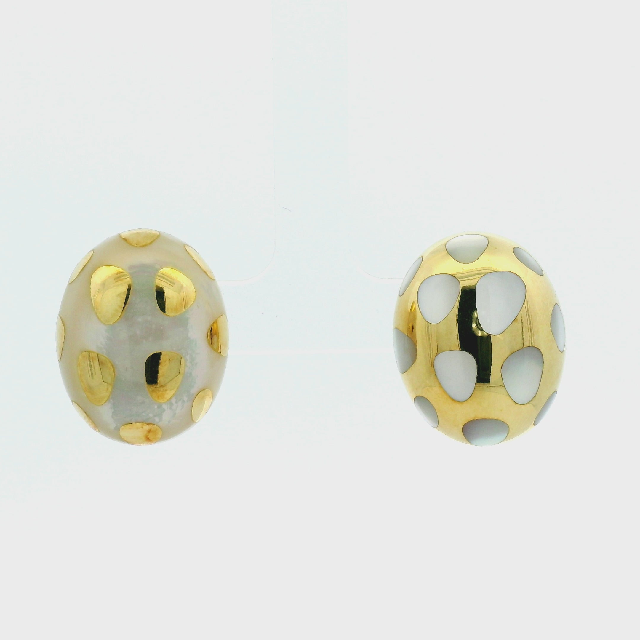 Yellow Gold and Pearl Inlaid Domed Stud Earrings