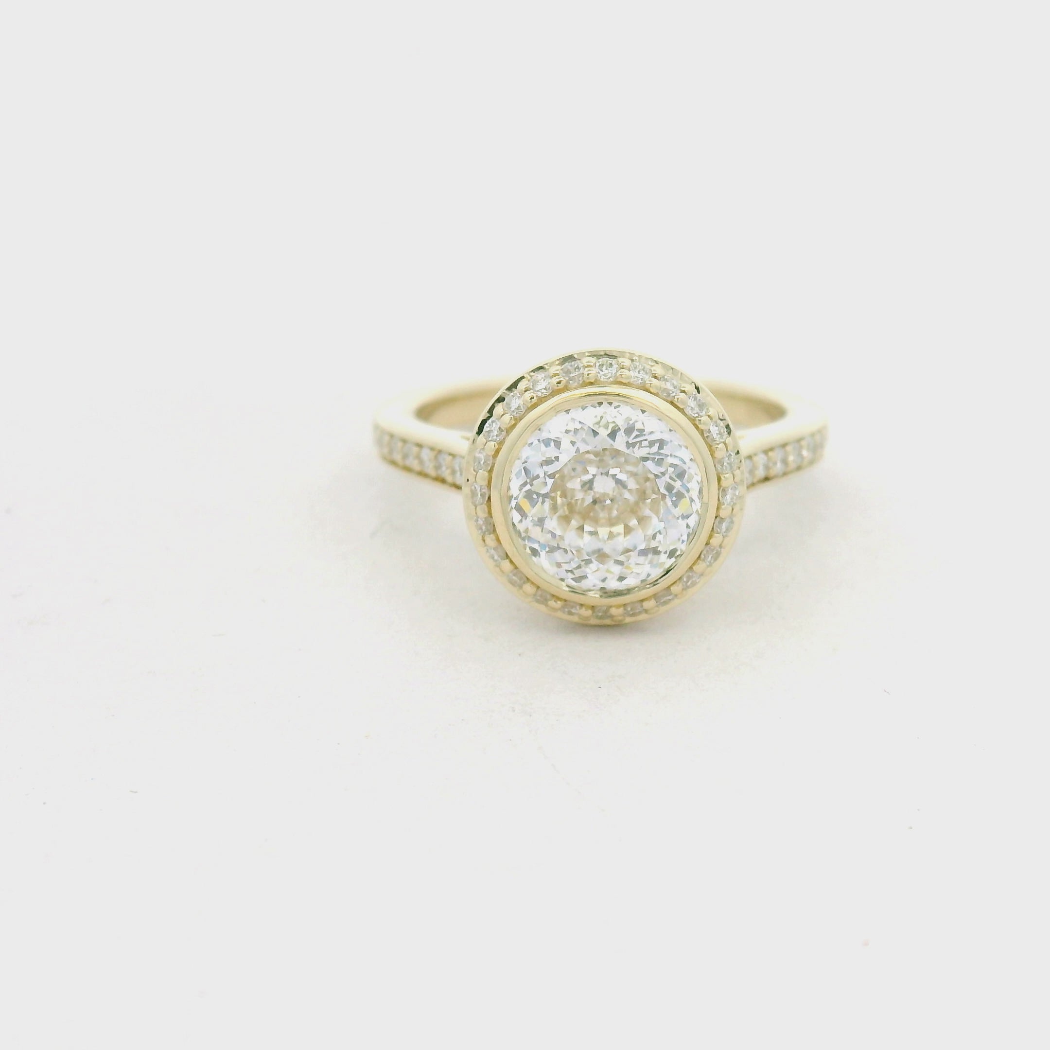 Yellow Gold Diamond Bezel-Set Halo Solitaire Ring