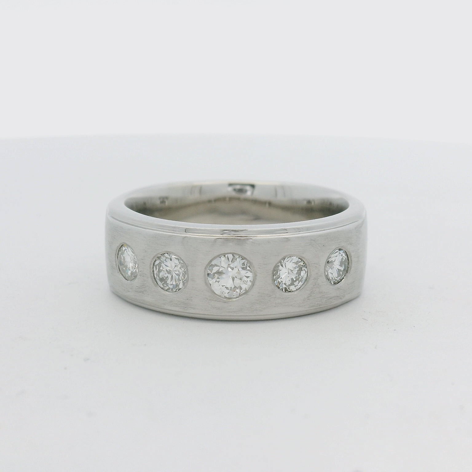 14KT white gold flush set diamond men's wedding band