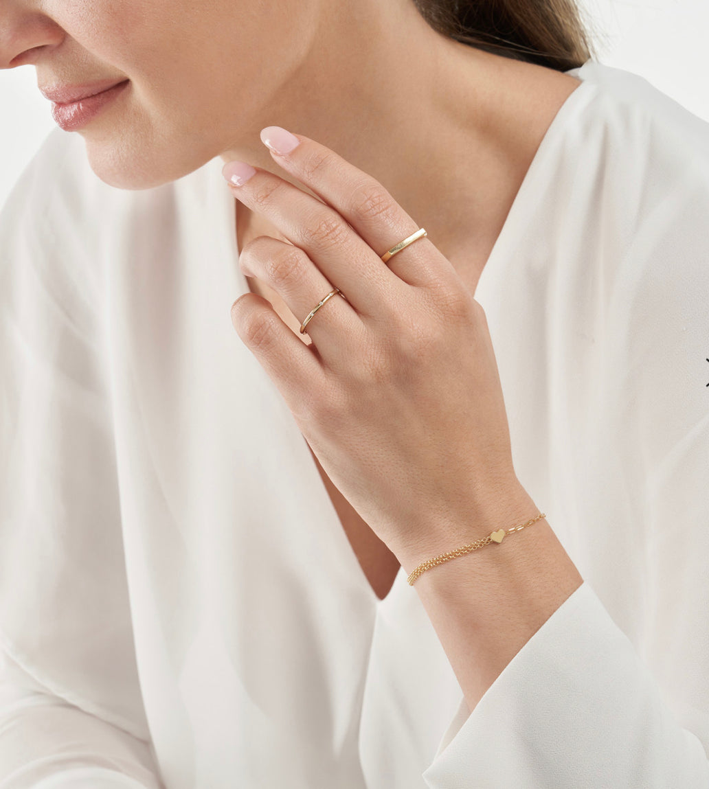 50/50 Paper Clip + Double Rolo Heart Bracelet