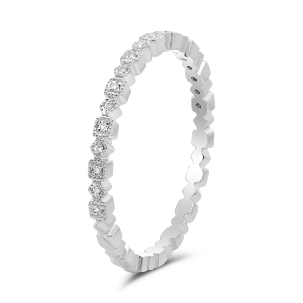 14k White Gold Geometric Milgrain Band