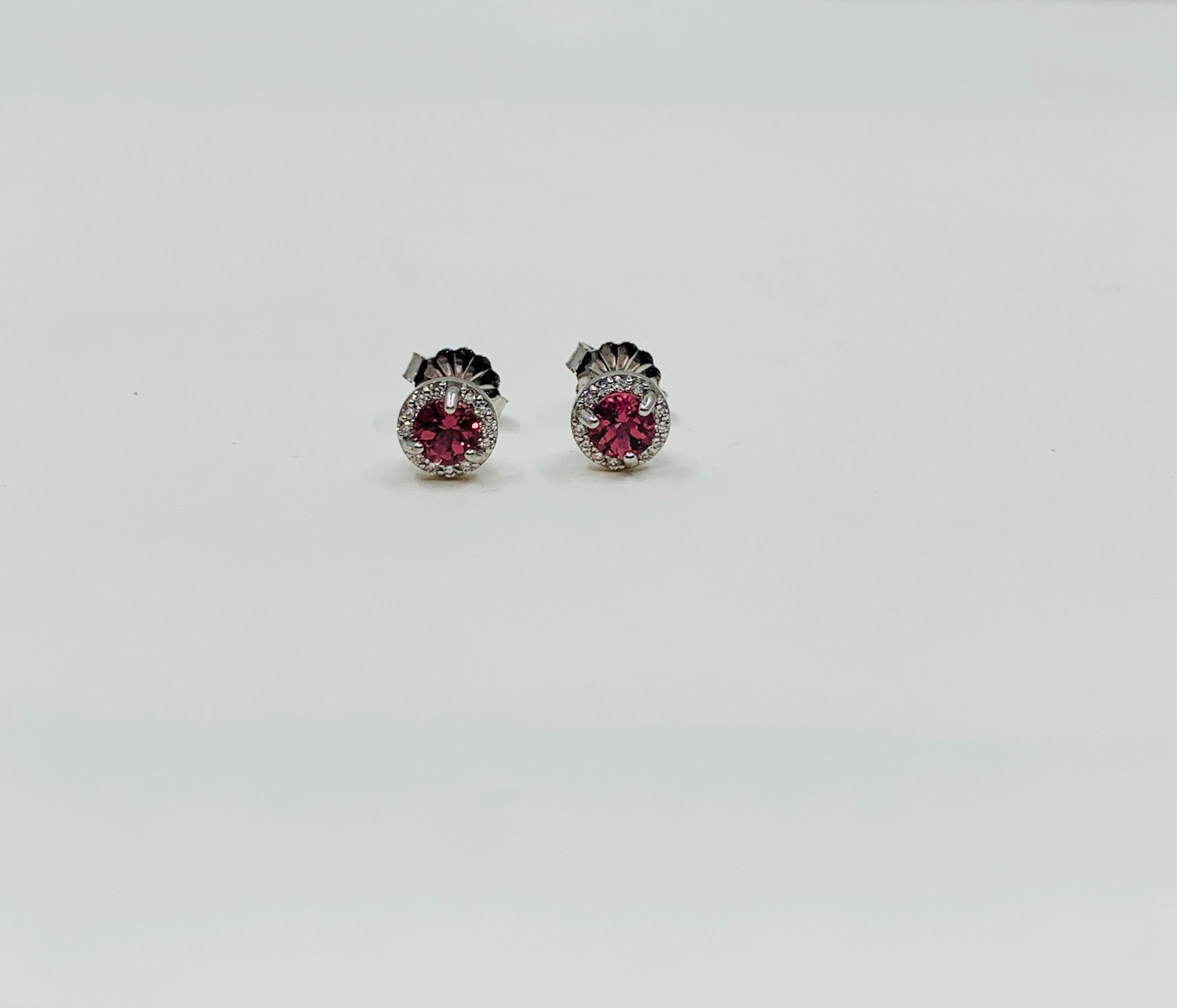 Pink tourmaline halo studs