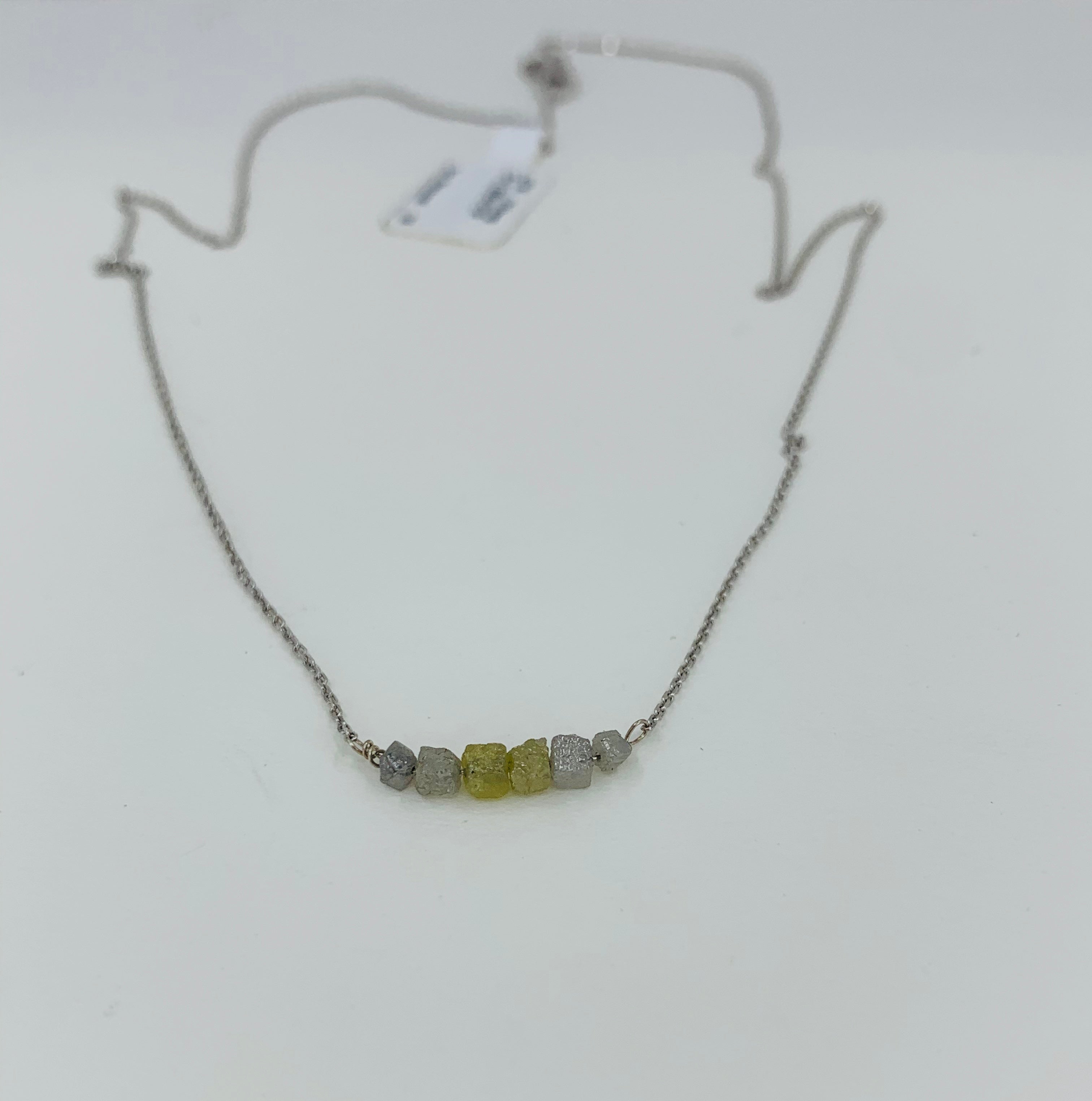 14k white gold rough cut diamond necklace