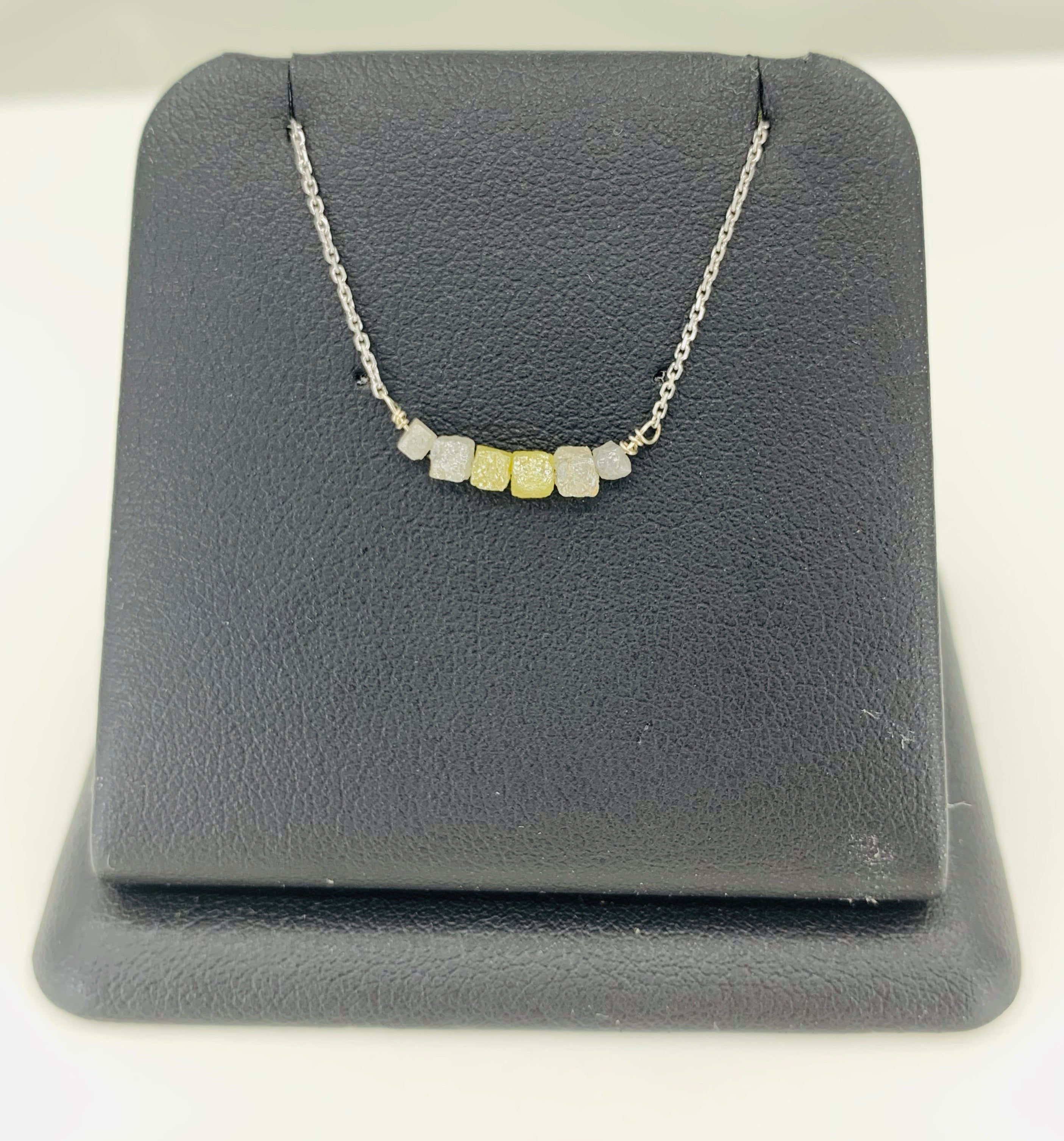 14k white gold rough cut diamond necklace