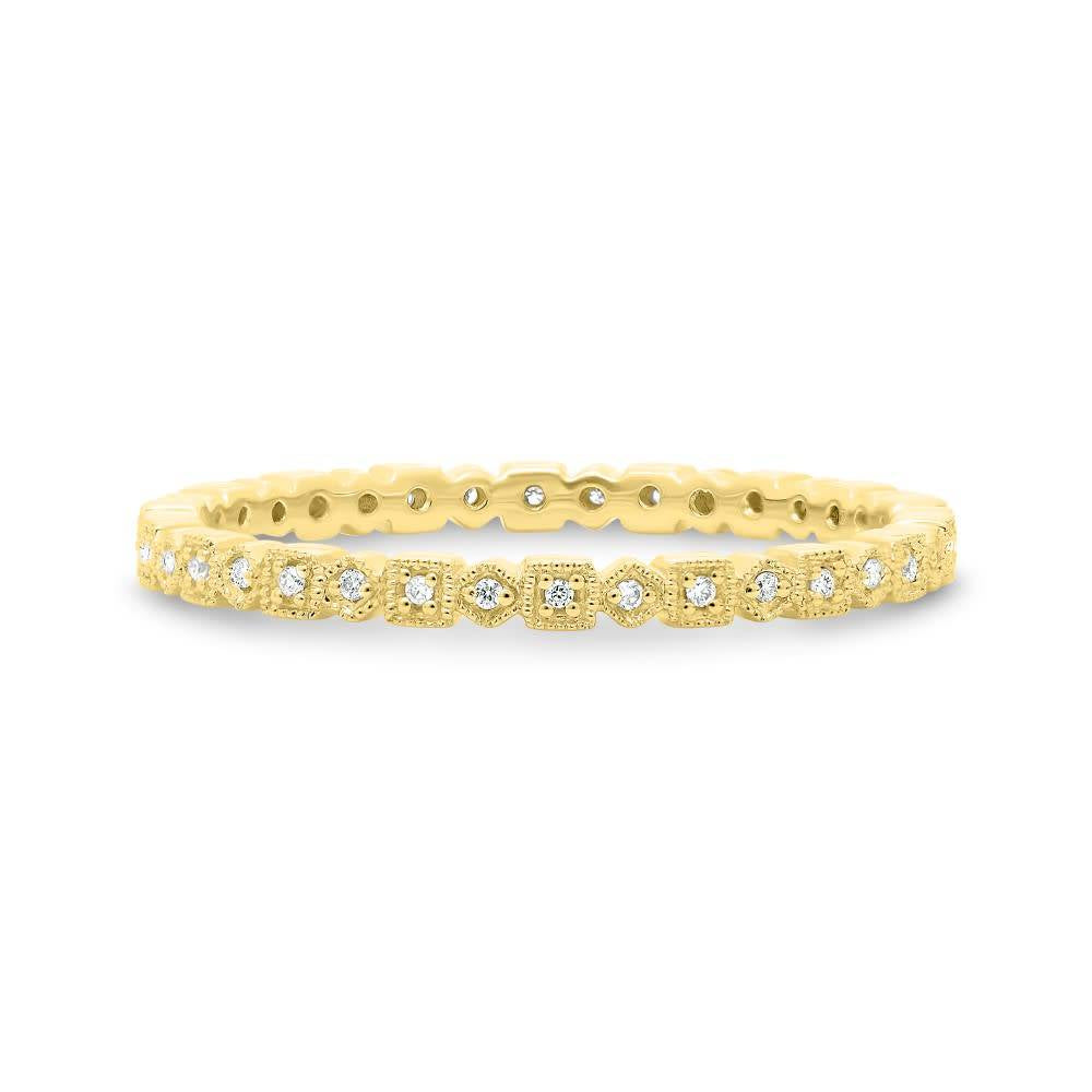 Yellow Gold Geometric Milgrain Band