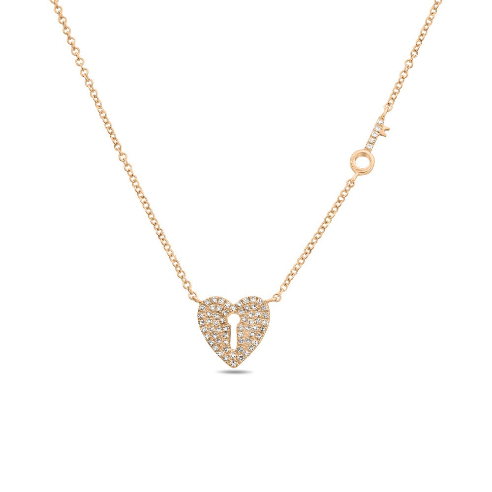 Heart Lock & Key Diamond Pave Necklace