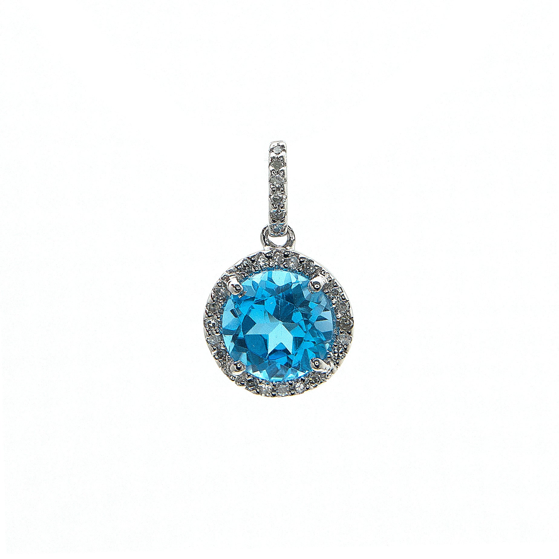 14k White Gold Diamond and Blue Topaz Pendant