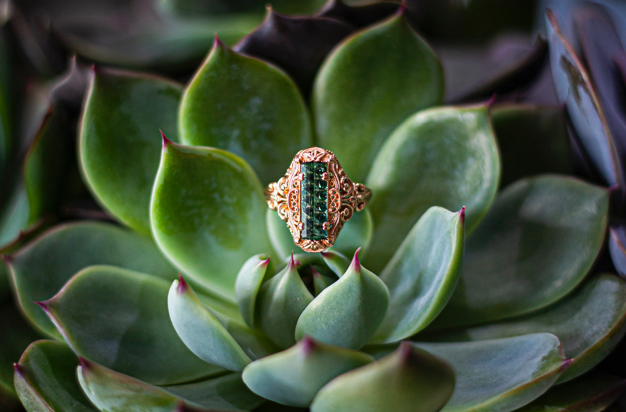 Custom Rose Gold and Green Tourmaline Ring