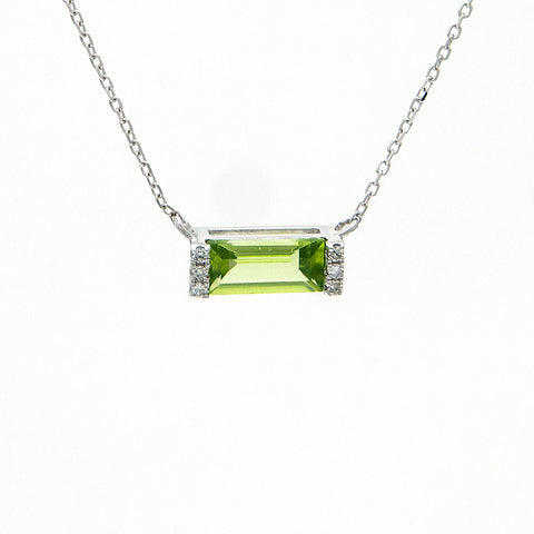 14k White Gold Diamond and Peridot Necklace