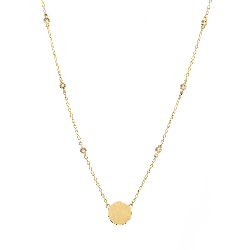 14k Yellow Gold Diamond Disc Necklace