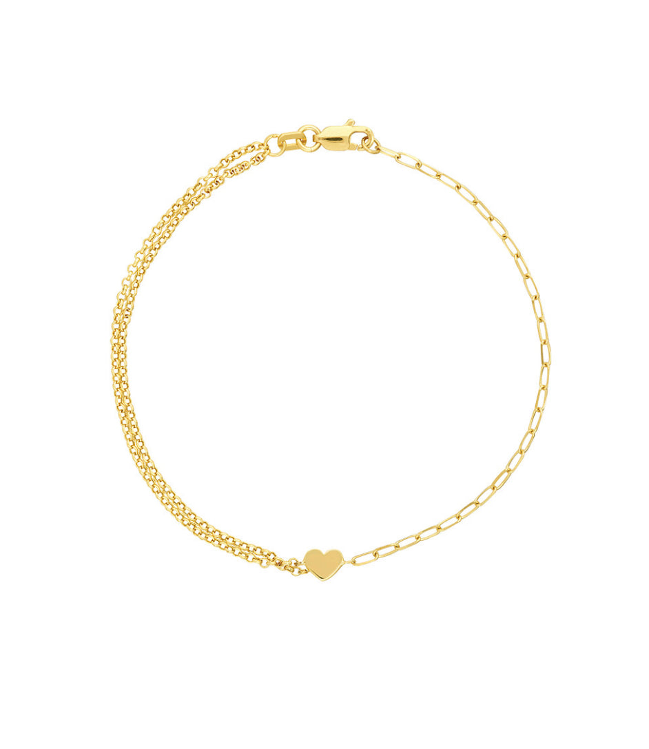 50/50 Paper Clip + Double Rolo Heart Bracelet