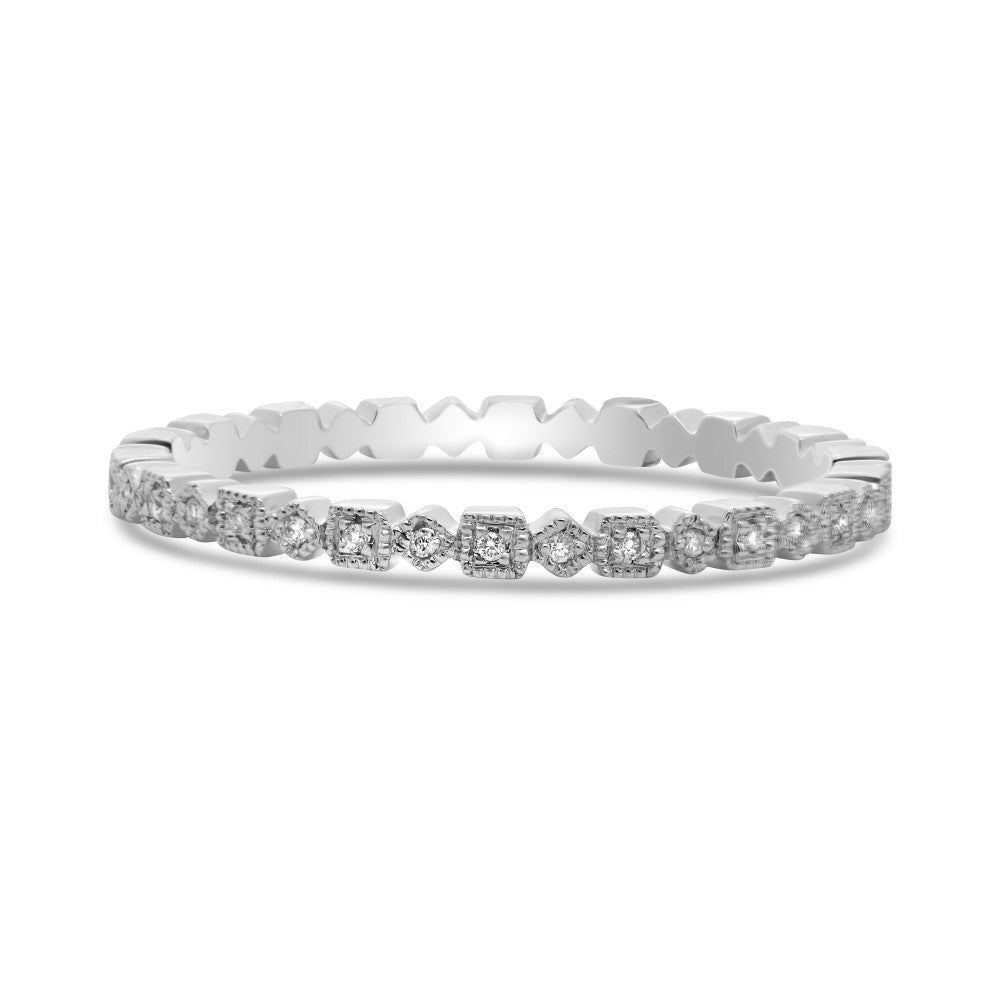 14k White Gold Geometric Milgrain Band