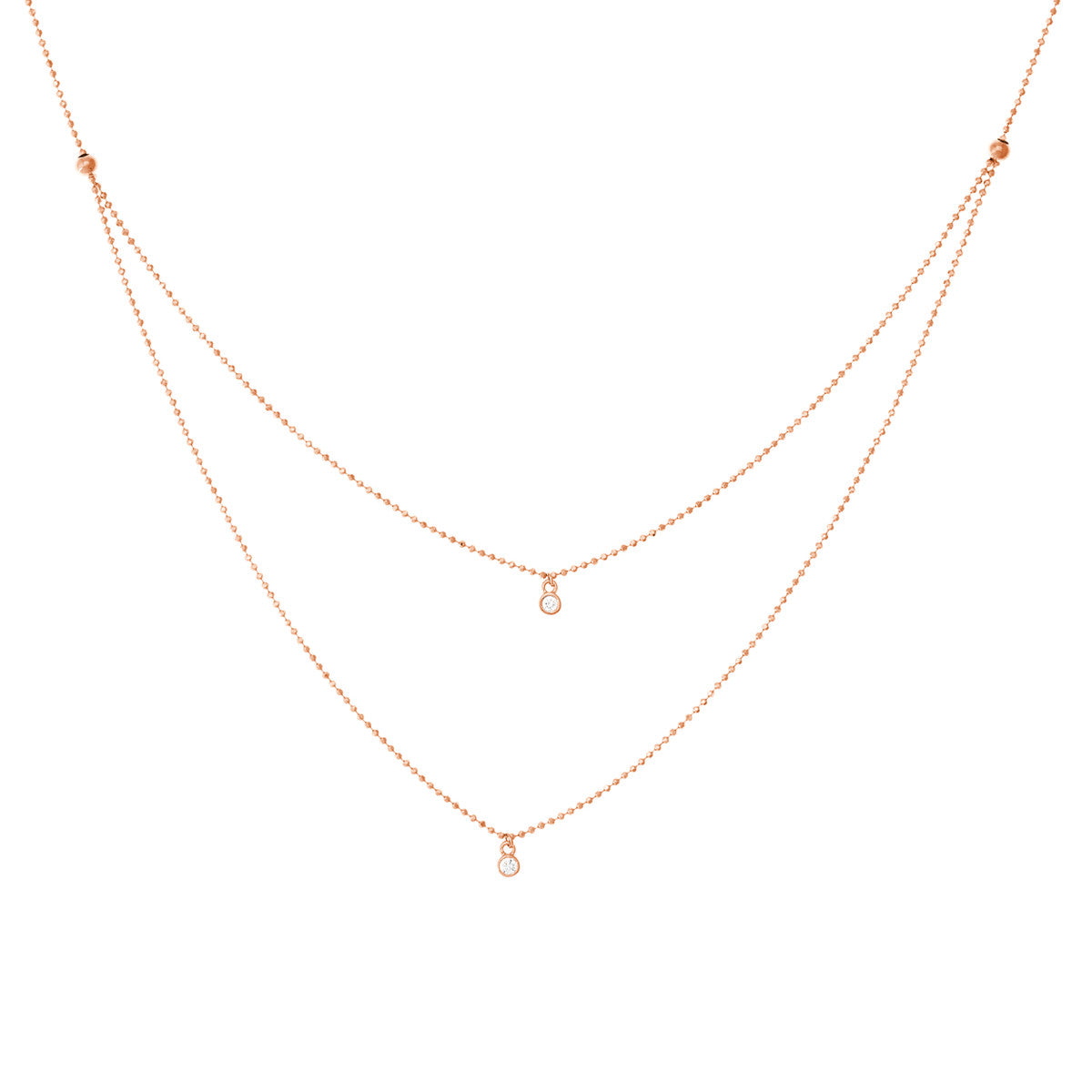 14k Rose Gold Diamond Drops Necklace on D/C Bead Chain