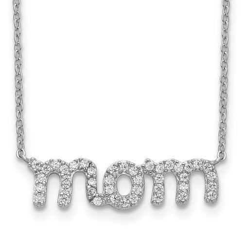 Sterling Silver MOM with CZ Necklace