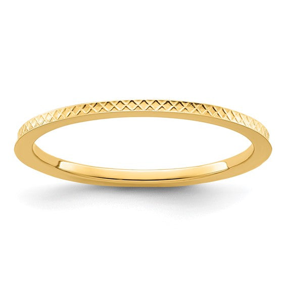 14K Yellow Gold Criss-Cross Pattern Stackable Band