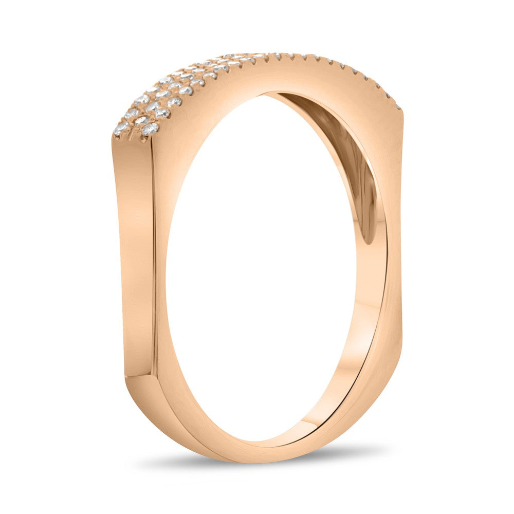 Three Row Indented Diamond Band in Rose Gold