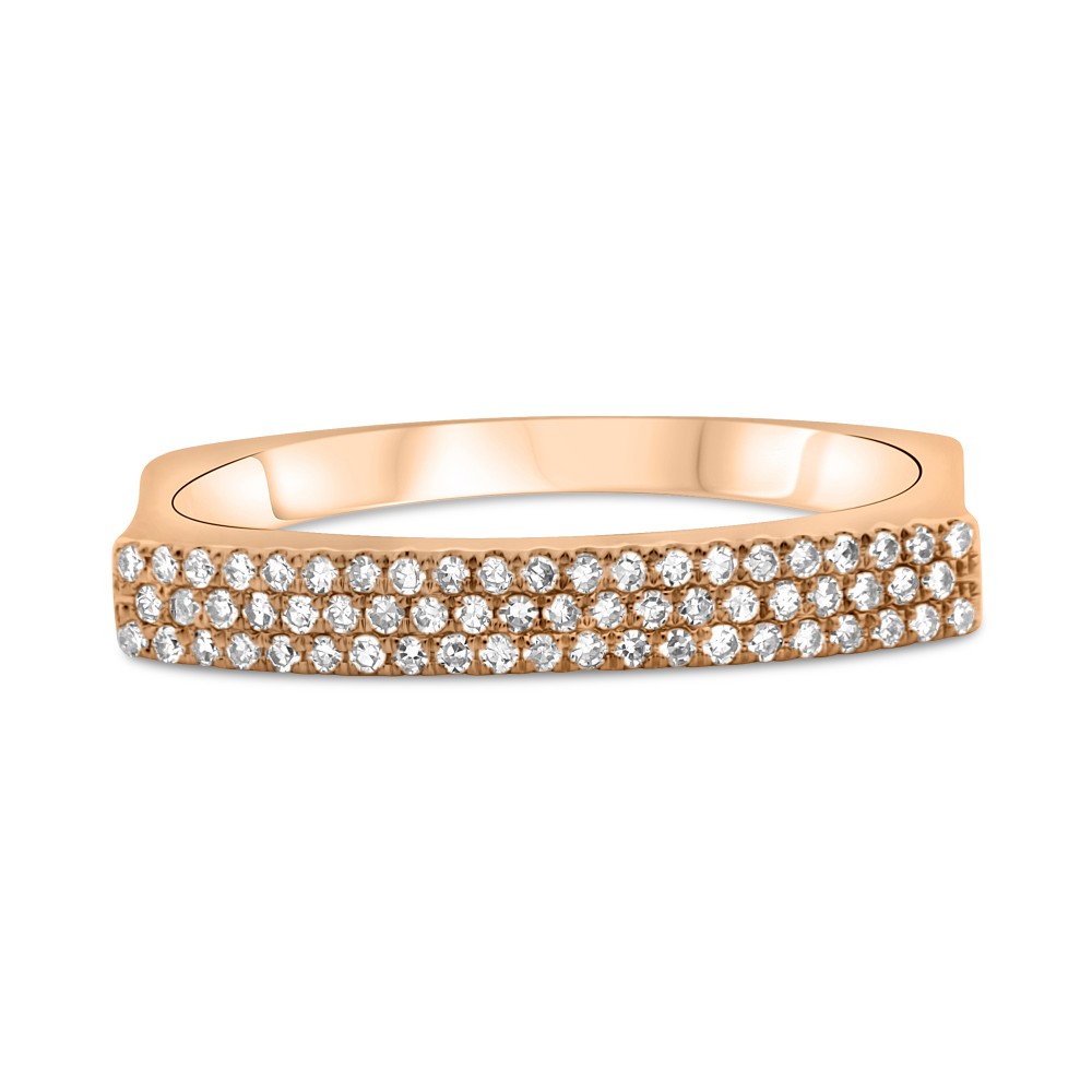 Three Row Indented Diamond Band in Rose Gold
