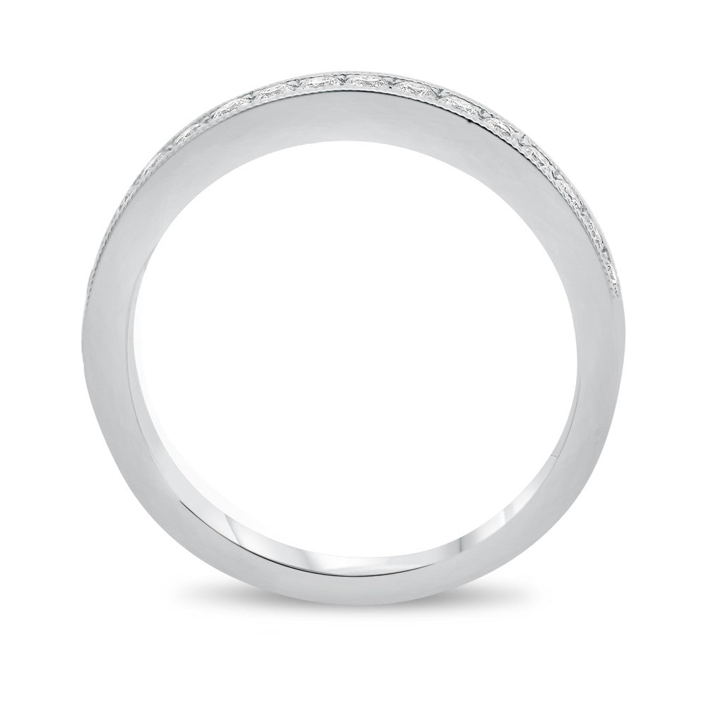 14KT WHITE GOLD MILGRAIN HALF PAVE BAND