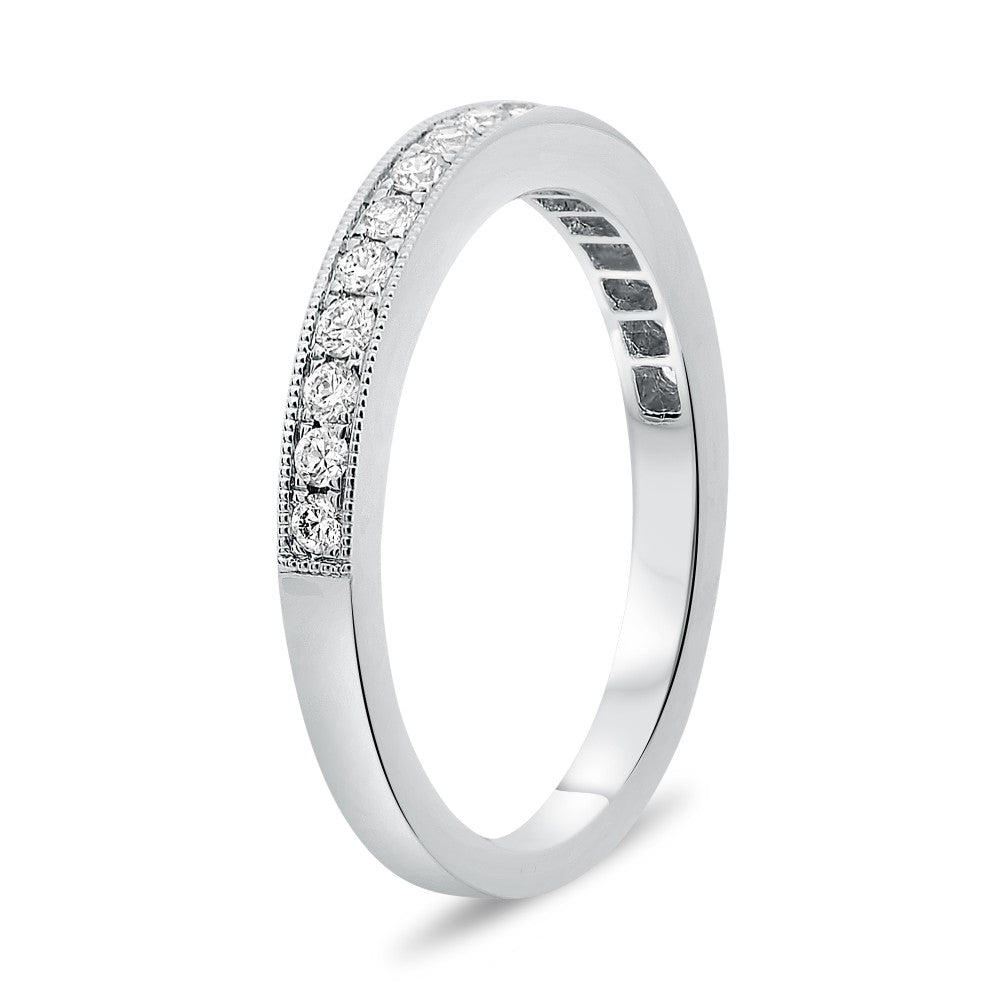 14KT WHITE GOLD MILGRAIN HALF PAVE BAND