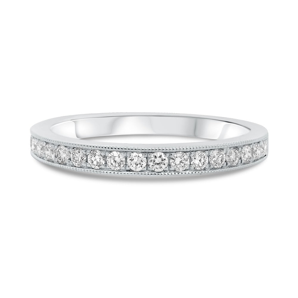 14KT WHITE GOLD MILGRAIN HALF PAVE BAND