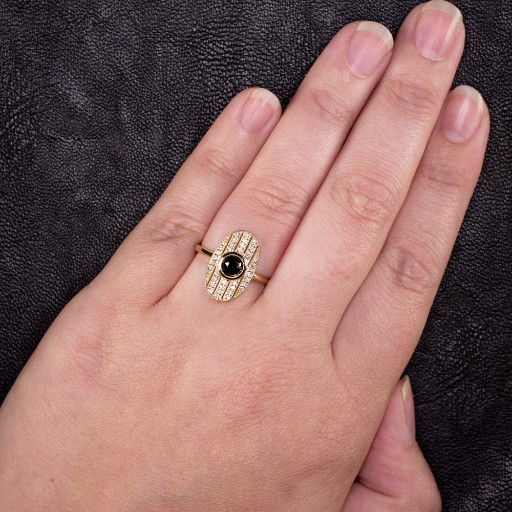 14k Diamond and Black Spinel Ring