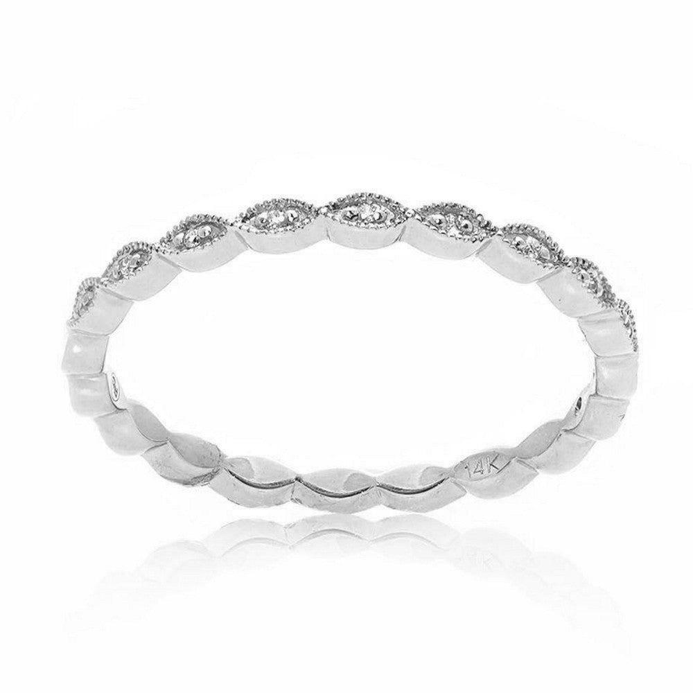 Milgrain Leaf White Diamond Band