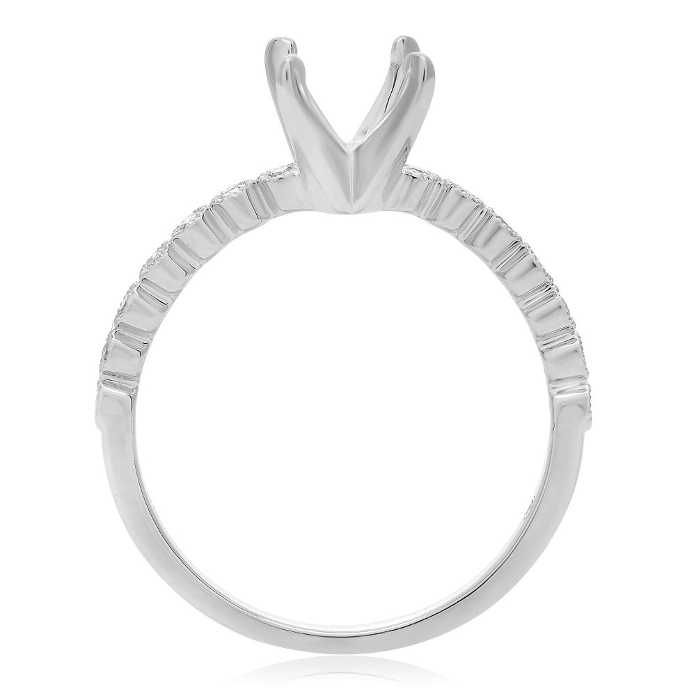 WHITE GOLD FOUR PRONG MILGRAIN ENGAGEMENT RING