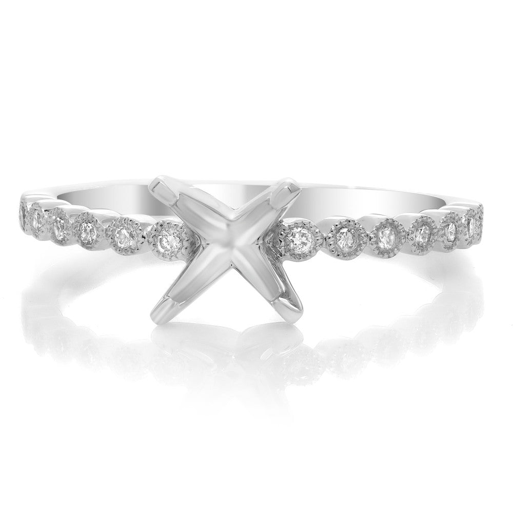 WHITE GOLD FOUR PRONG MILGRAIN ENGAGEMENT RING