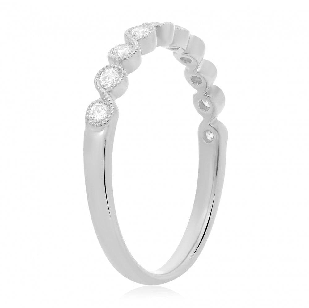 White Gold Milgrain & Diamond Band