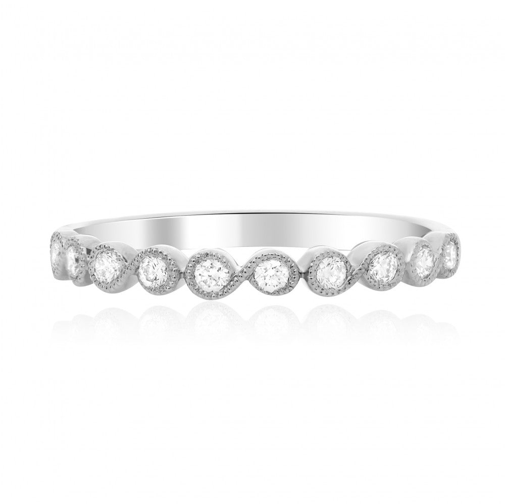 White Gold Milgrain & Diamond Band