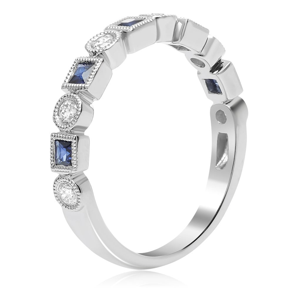 MILGRAIN DIAMOND AND SAPPHIRE RING