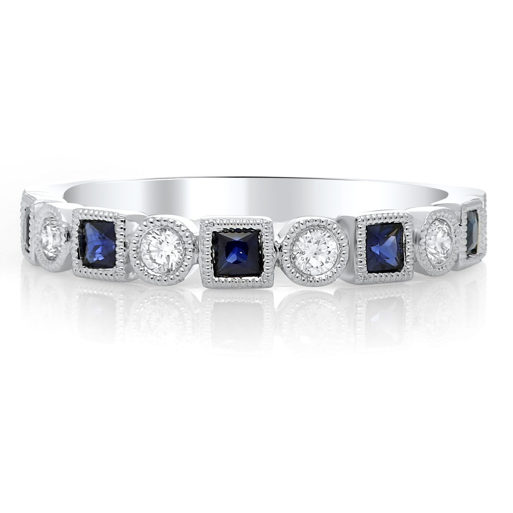 MILGRAIN DIAMOND AND SAPPHIRE RING