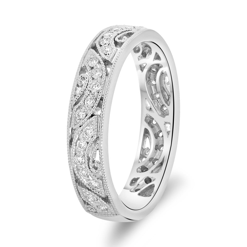Ladies Pave Set Filigree Wedding Band