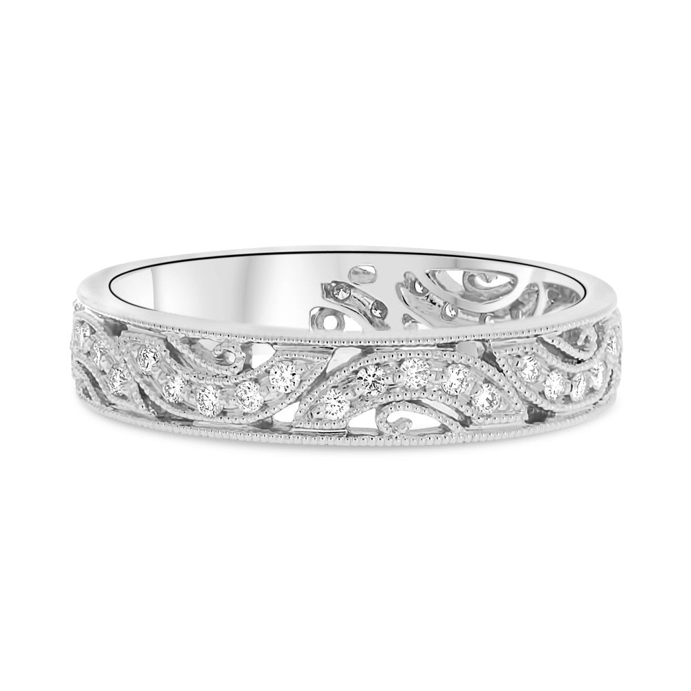 Ladies Pave Set Filigree Wedding Band